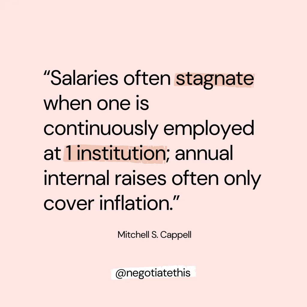 what does & doesn't work in the work world: salaries often stagnate when one is continuously employed at 1 institution