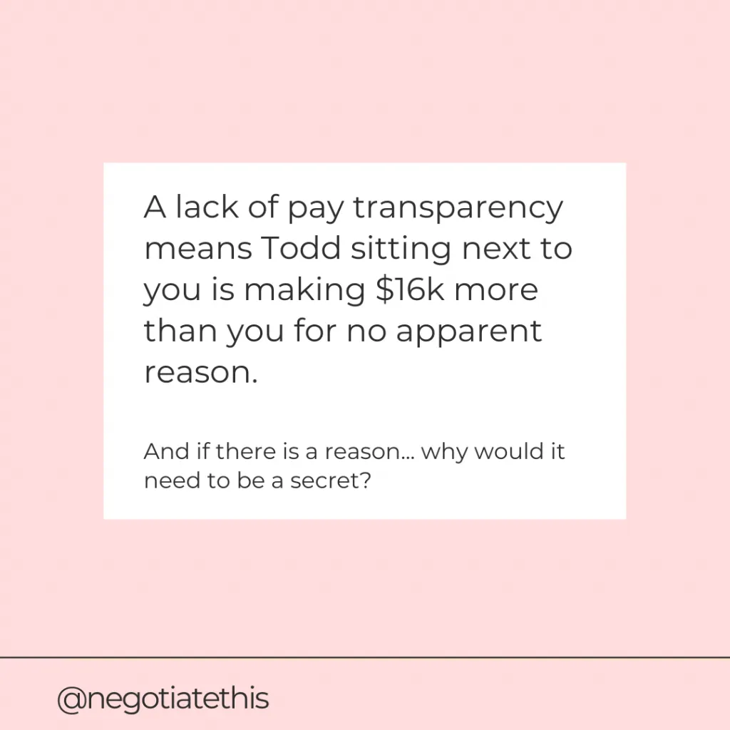 a lack of pay transparency means Todd sitting next to you is making $16k more than you for no apparent reason 