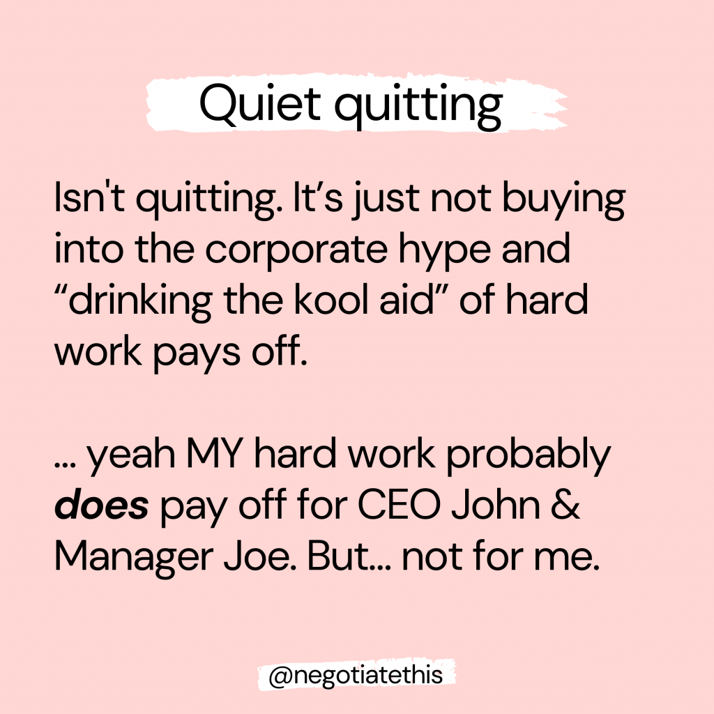 Quiet quitting isn't quitting. Yeah, MY hard work probably does pay off for CEO John & Manager Joe. But… most likely not for me. At least not the way it will pay off for them. Sigh. 