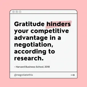 Gratitude hinders your competitive advantage in a negotiation, according to research.